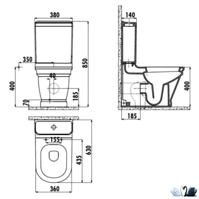Унитаз Creavit Antik Gold AN360-11CB00E-AD00, с бачком AN410.A00, с золотой лентой, напольный приставной