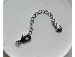 Замок 12 мм лобстер родий с цепочкой 1шт