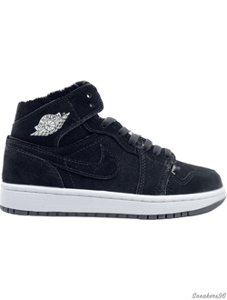 Nike Air Jordan 1 Retro all Black (с мехом) Мужские (40-45)