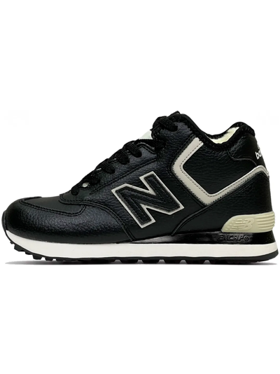 New Balance 574 Mid Black White Leather с мехом женские