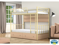 Двухъярусная кровать Валенсия 120 Слоновая кость ящики полка дуб молочный