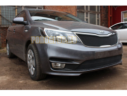 Защита радиатора KIA RIO 2015-2017 (Комфорт, Люкс, Престиж) black верх