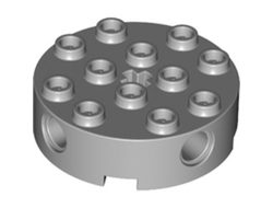 Brick, Round 4 x 4 with 4 Side Pin Holes and Center Axle Hole, Light Bluish Gray (6222 / 4211527)