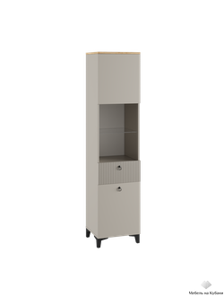 Ника Витрина со стеклом 400, 400*2100*410 (мдф бежевый мат-05 / лдсп кашемир+дуб делано)