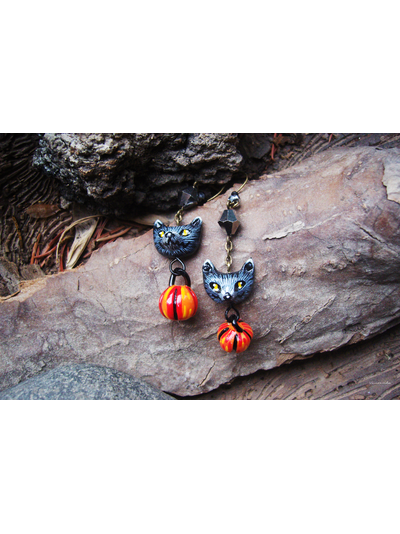 "Стражи сумеречных теней", длинные серьги с тыквами и серыми волками