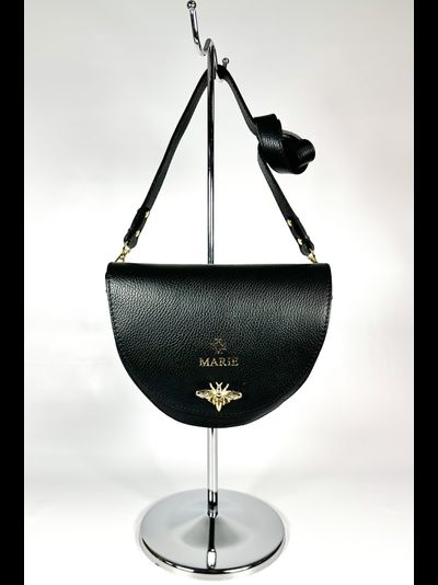 Женская кросс боди сумка с застежкой пчелкой из натуральной кожи Vera Pelle от M&amp;Marie черного цвета