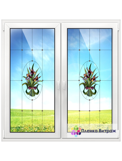 Витражная пленка, витражная пленка самоклеющаяся под заказ,пленочный витраж флора с ирисами