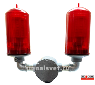 Сдвоенный светодиодный заградительный огонь 2хСДЗО-05-2>32кд, типа «В», 220V AC, IP65. Поликарбонат