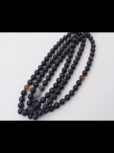 Агат тонированный  глазковый черный  на нити  10мм