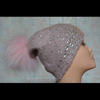 Модная женская шапка с помпоном Vizio Визио Италия 5930 розовая