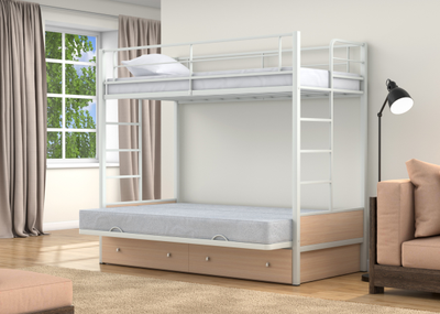 Двухъярусная кровать-диван Дакар 1 Белый (вставки Дуб молочный)