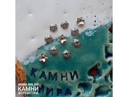 Простые шапочки "Острый шестилистник" 8 мм, цвет серебро, цена за набор