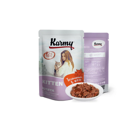 Пауч Karmy (Карми) влажный корм (пауч) для котят и кормящих кошек, телятина в желе 80 г