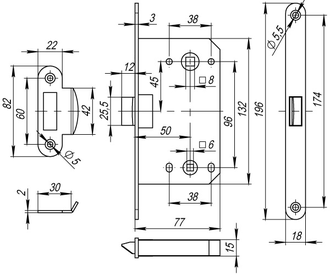 Защелка врезная Fuaro (Фуаро) PLASTIC P96WC-50 WH-19 белый