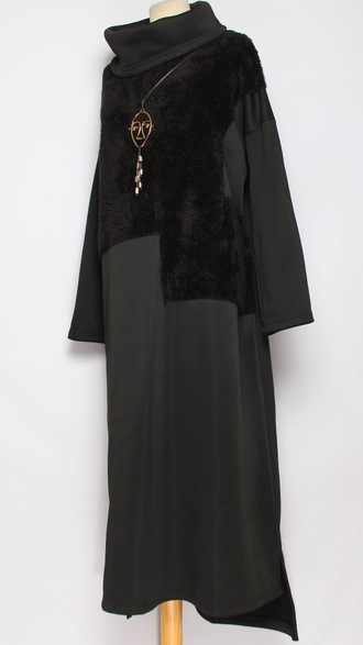 ПЛАТЬЕ БОХО ТЕПЛОЕ "МЕХ ХОМУТ" черное до р.54