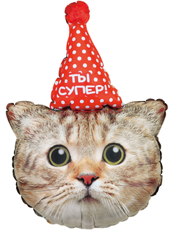 шар фигура Котенок в колпачке ты супер 81см 1шт