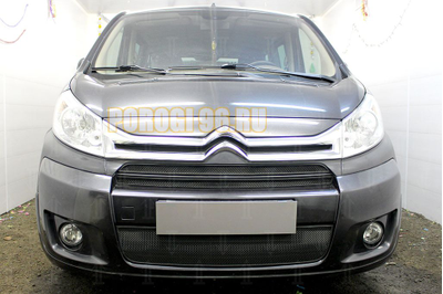 Защита радиатора Citroen Jumpy (II рестайлинг) 2012-2016 (2 части) black верх