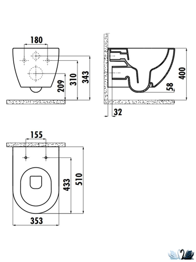 Унитаз Creavit Free FE322-11SM00E-0000 Black подвесной, черный. Безободковый смыв, матовая поверхность
