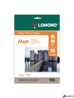 Фотобумага LOMOND для струйной печати, A4, 90 г/м 2 , 100 л., односторонняя матовая. 360332