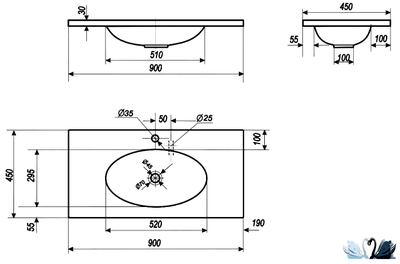 Раковина Эстет Vegas 90 х 45 см Мраморная мебельная в ванную