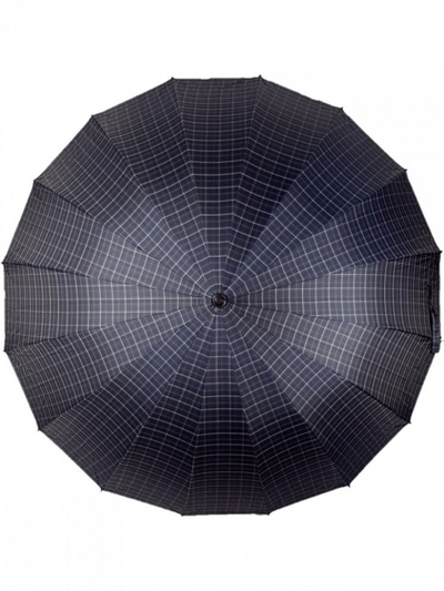 Зонт-трость в клетку с деревянной ручкой DINIYA полуавтомат, 16 спиц, Цвет: Черный, Синий, Коричневый