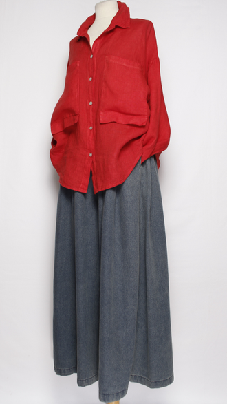 Рубашка лён "БОЛЬШИЕ КАРМАНЫ" коралл, красная  р.48-54