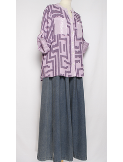 РУБАШКА ЛЁН "ОРНАМЕНТ ПАЙЕТКИ" сирень, голубая до р.52