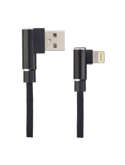 Плоский мультимедийный кабель для iPhone, USB - 8 PIN (Lightning), черный, угловой, длина 1 м, бокс (I4315)