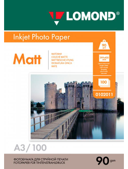 Односторонняя Матовая фотобумага Lomond для струйной печати, A3, 90 г/м2, 100 листов.