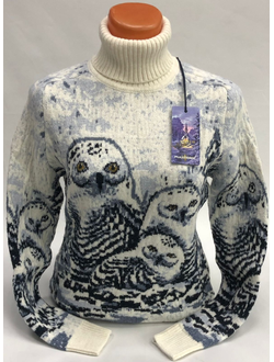 Свитер женский с совами белый