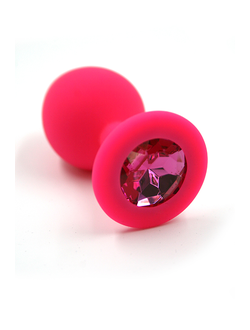 Розовая анальная пробка из силикона с розовым кристаллом (Medium)