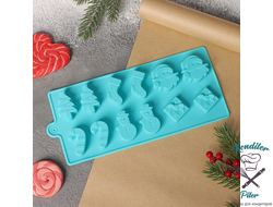 Форма для льда и кондитерских украшений Доляна «Новый год», 21,5×10 см, силикон, 12 ячеек
