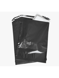 ЧЕРНЫЙ Курьерский пакет 240х320+40, 50 мкм, (пачка 100шт.)