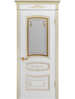 СОНАТА ГРЕЙС В2. БЕЛАЯ ЭМАЛЬ/ ПАТИНА БЕЛОЕ ЗОЛОТО. ПОЛОТНО ОСТЕКЛЕННОЕ. УЗОР 2