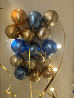 Шары хром золотой, синий, шампань 15 шт под потолок