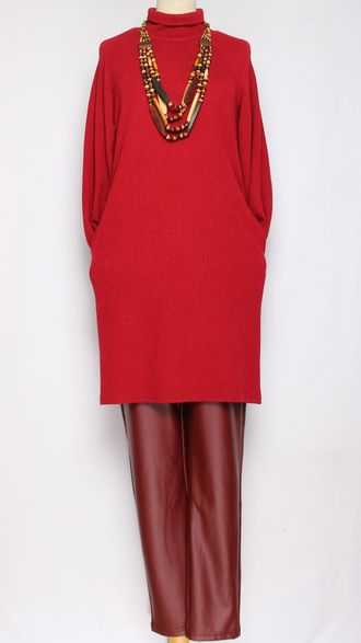 Платье-туника трикотажное "Фактурное реглан" красное р.44, зеленое 42