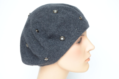 Берет со стразами Сваровски антрацитовый