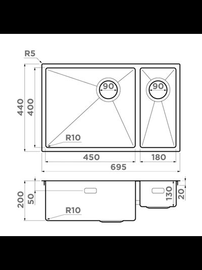 Мойка OMOIKIRI TAKI 69-2-U/IF SIDE LG-L