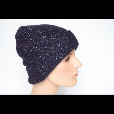 Темно - синяя шапка вязаная с отворотом и пайетками Vizio Италия 6999 CRY