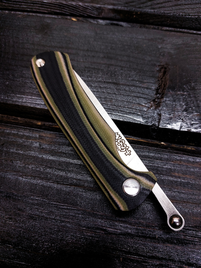 Фрикционный складной нож Микрос+ сталь AUS10, рукоять G10, цвет тайга