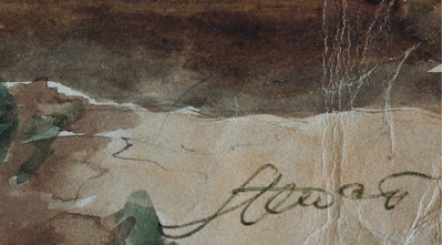 "Сигульда. Мост через реку Гауя" бумага акварель Стасенко 1970-е годы