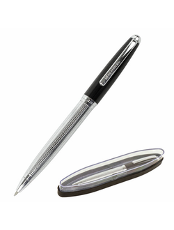 Ручка бизнес-класса шариковая BRAUBERG Sonata, СИНЯЯ, корпус серебристый с черным, линия письма 0,5 мм, 143482