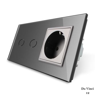 Двухклавишный сенсорный выключатель livolo с розеткой серого цвета