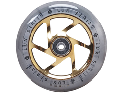 Купить колесо STRIKER LUX SPOKED CLEAR 110 (Gold Chrome) для трюковых самокатов в Иркутске