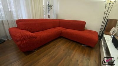 Чехол на классический угловой диван Микрофибра  Терракот. Защита мягкой мебели от животных.