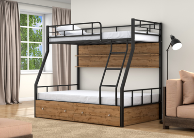 Двухъярусная кровать Раута Черный ящики полка дуб ватан фото,