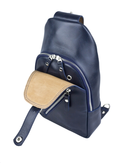 Кожаный кросс-боди рюкзак Crespino blue (арт. 3106-19)